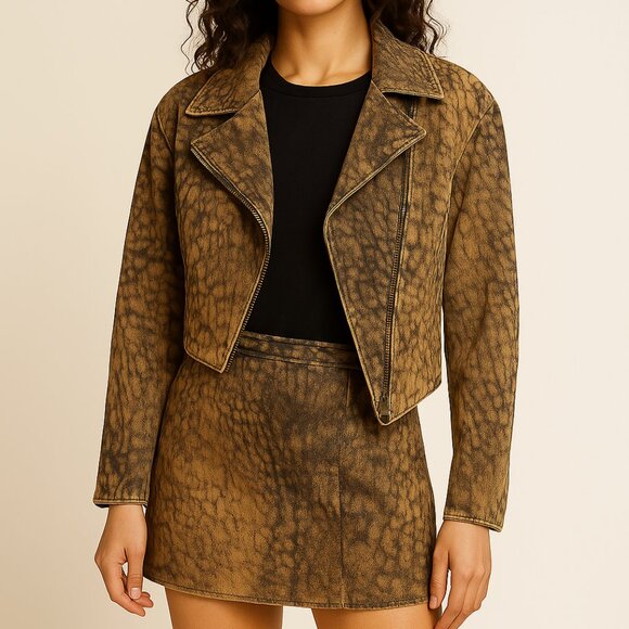 Philip Noel Other - Philip Noel 100% Genuine Leather Cropped Jacket & Skirt Set